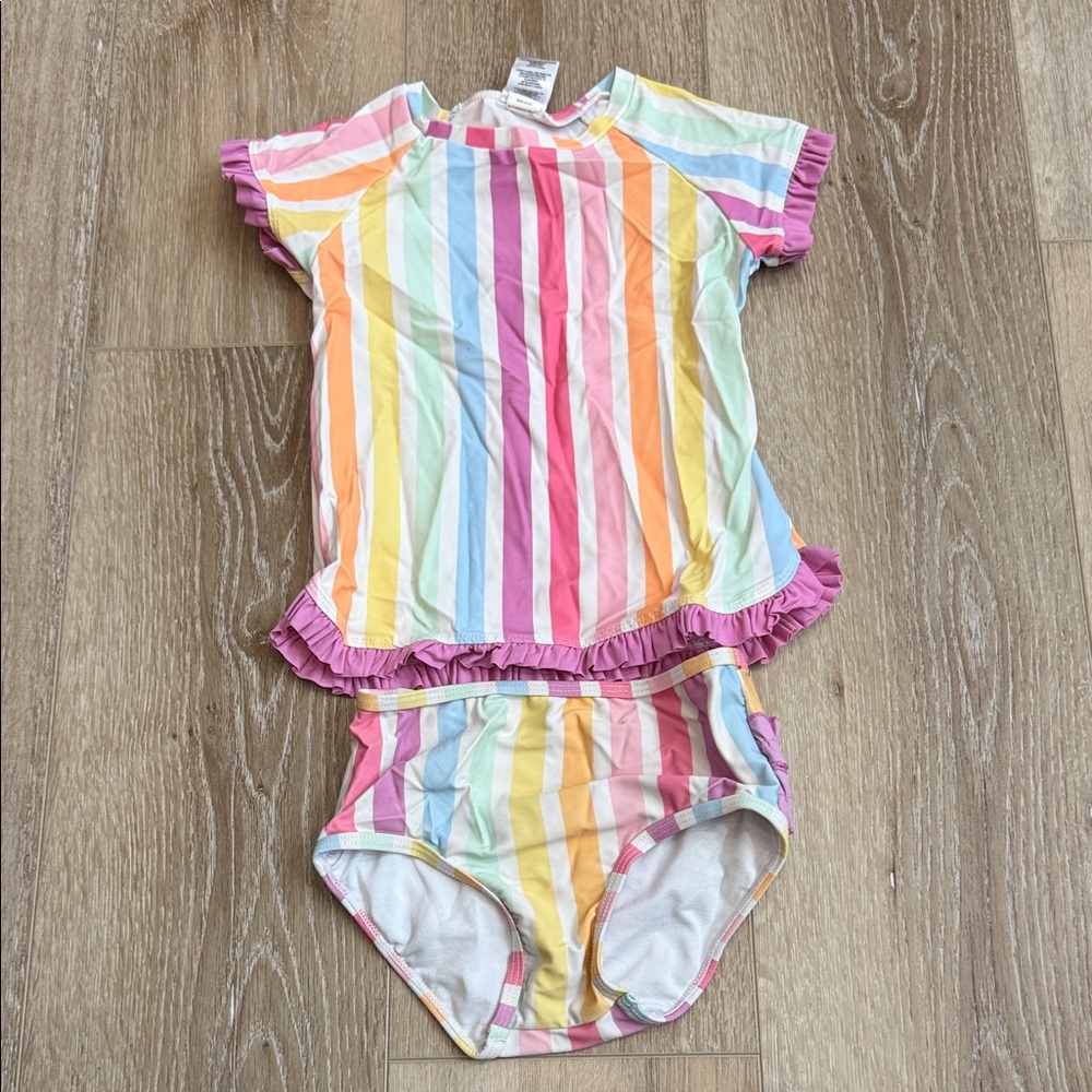 Ruffle Butts Pink and Orange Striped Swimwear